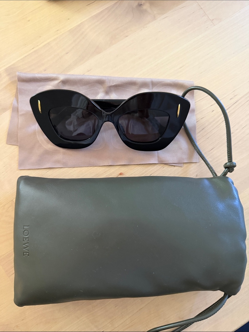 Loewe Black Cat-Eye Sunglasses with Gold logo